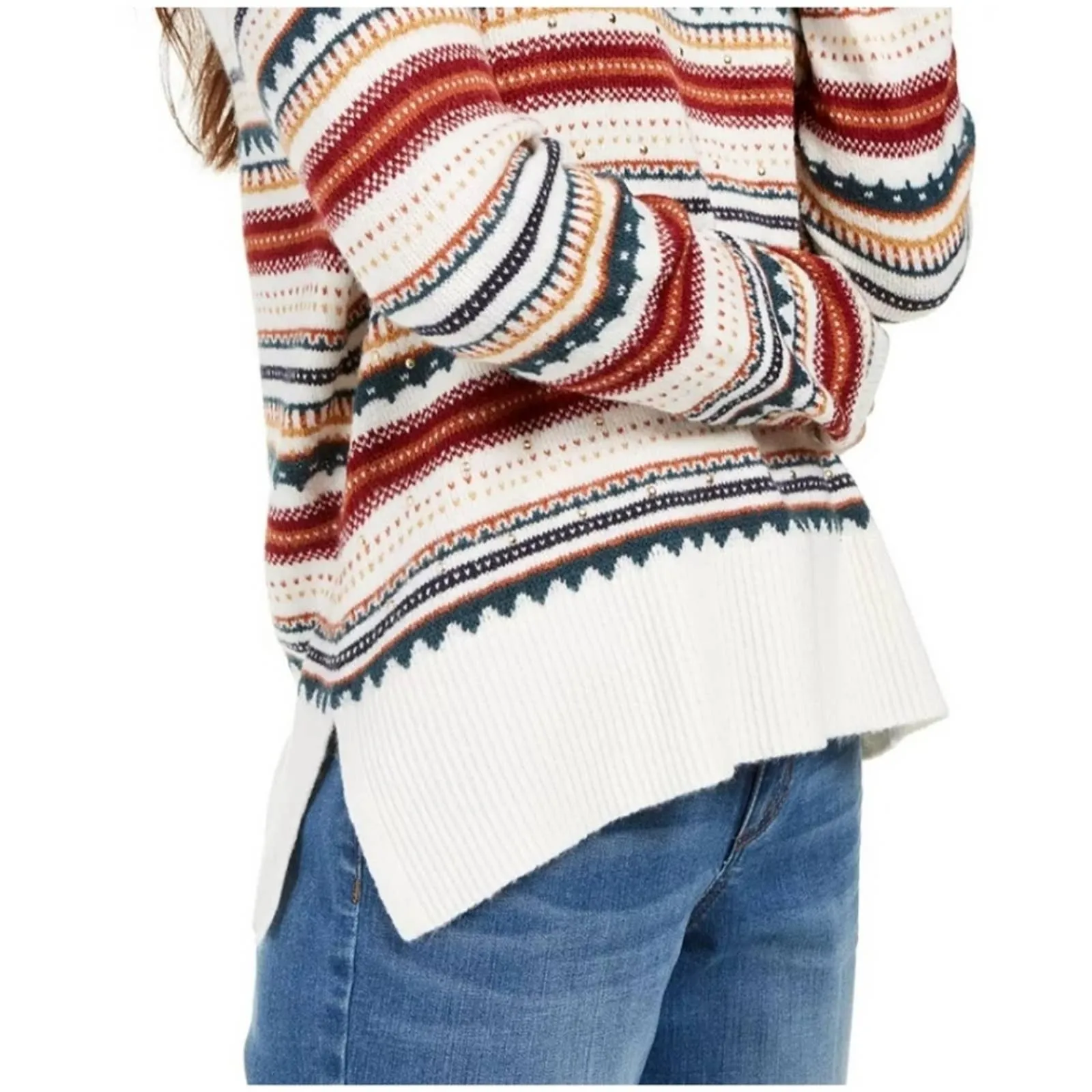 Style & Co Striped Studded Lightweight Sweater L