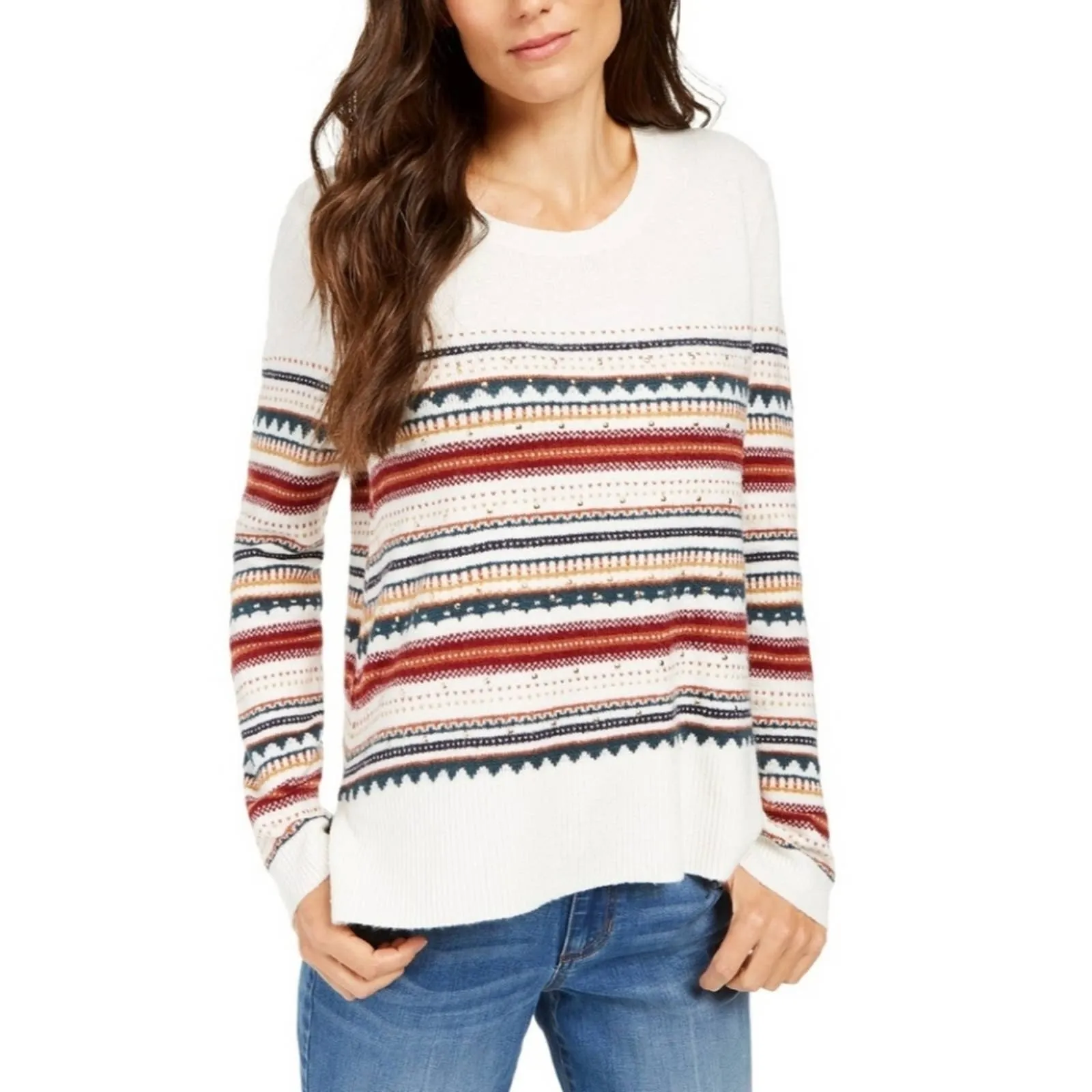 Style & Co Striped Studded Lightweight Sweater L