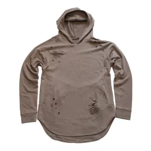 Taupe Curved Hem Men Distressed Scoop Hoodie