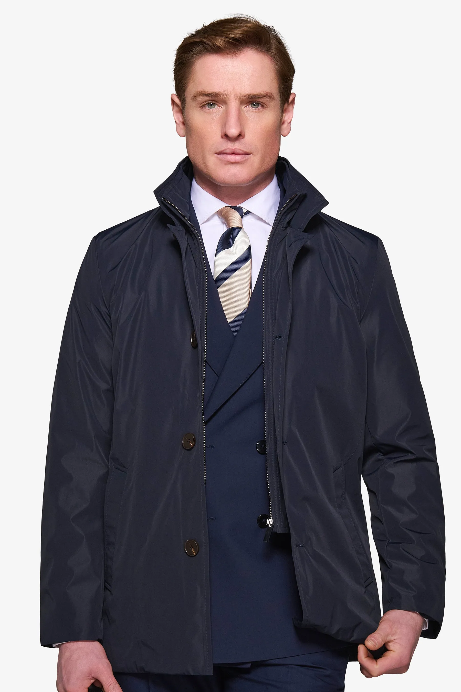 Trench con pettorina navy