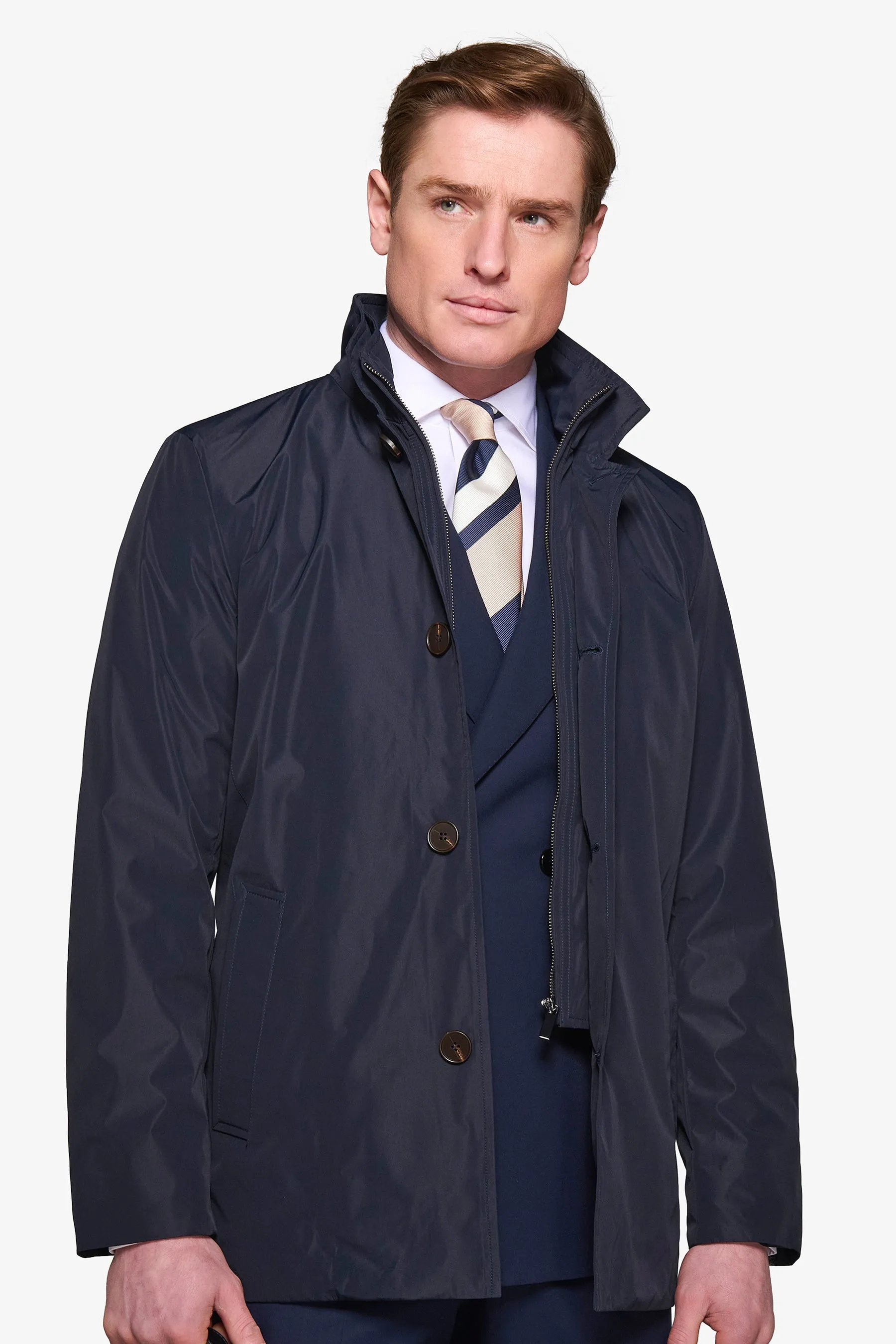 Trench con pettorina navy