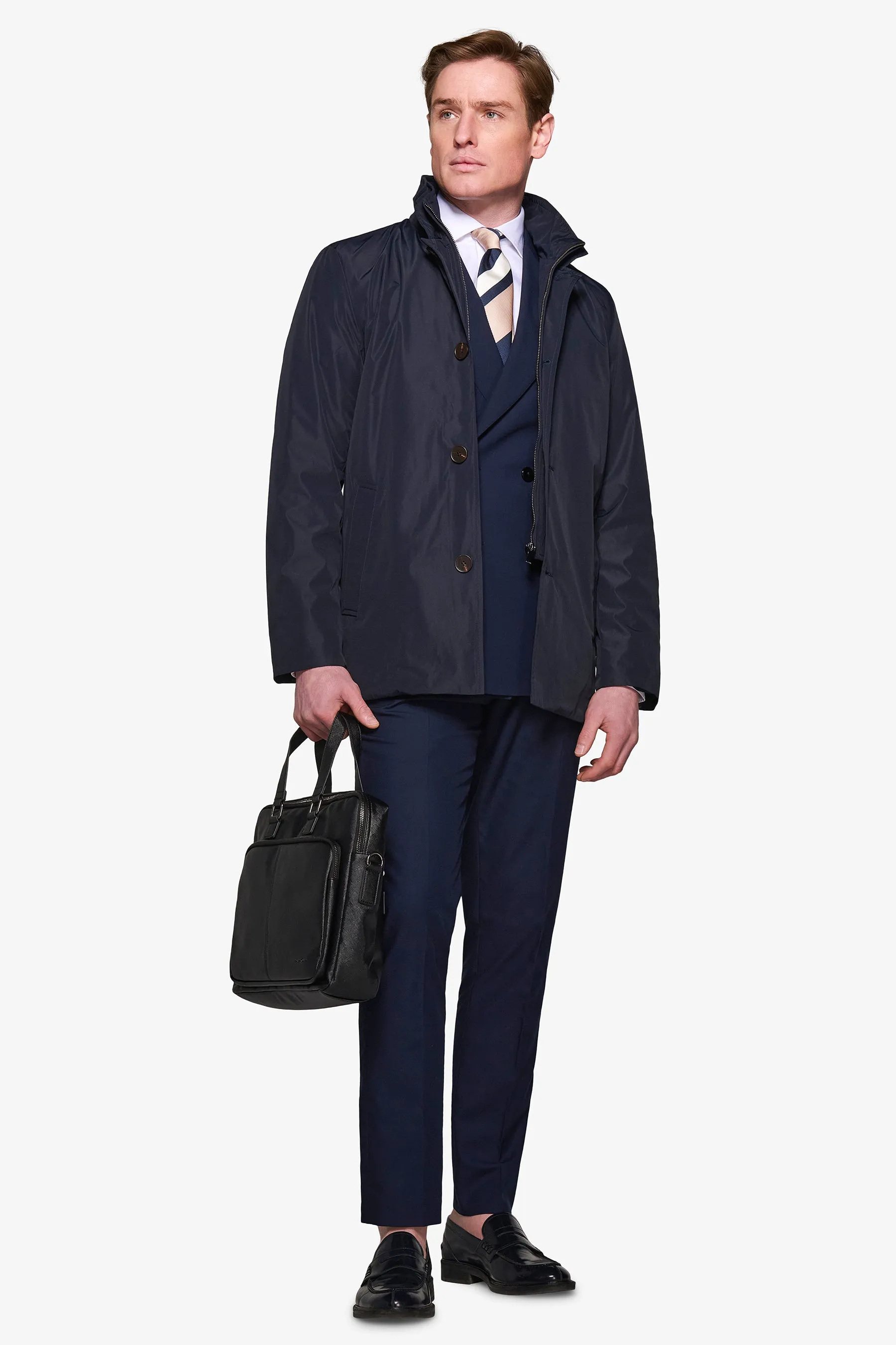 Trench con pettorina navy