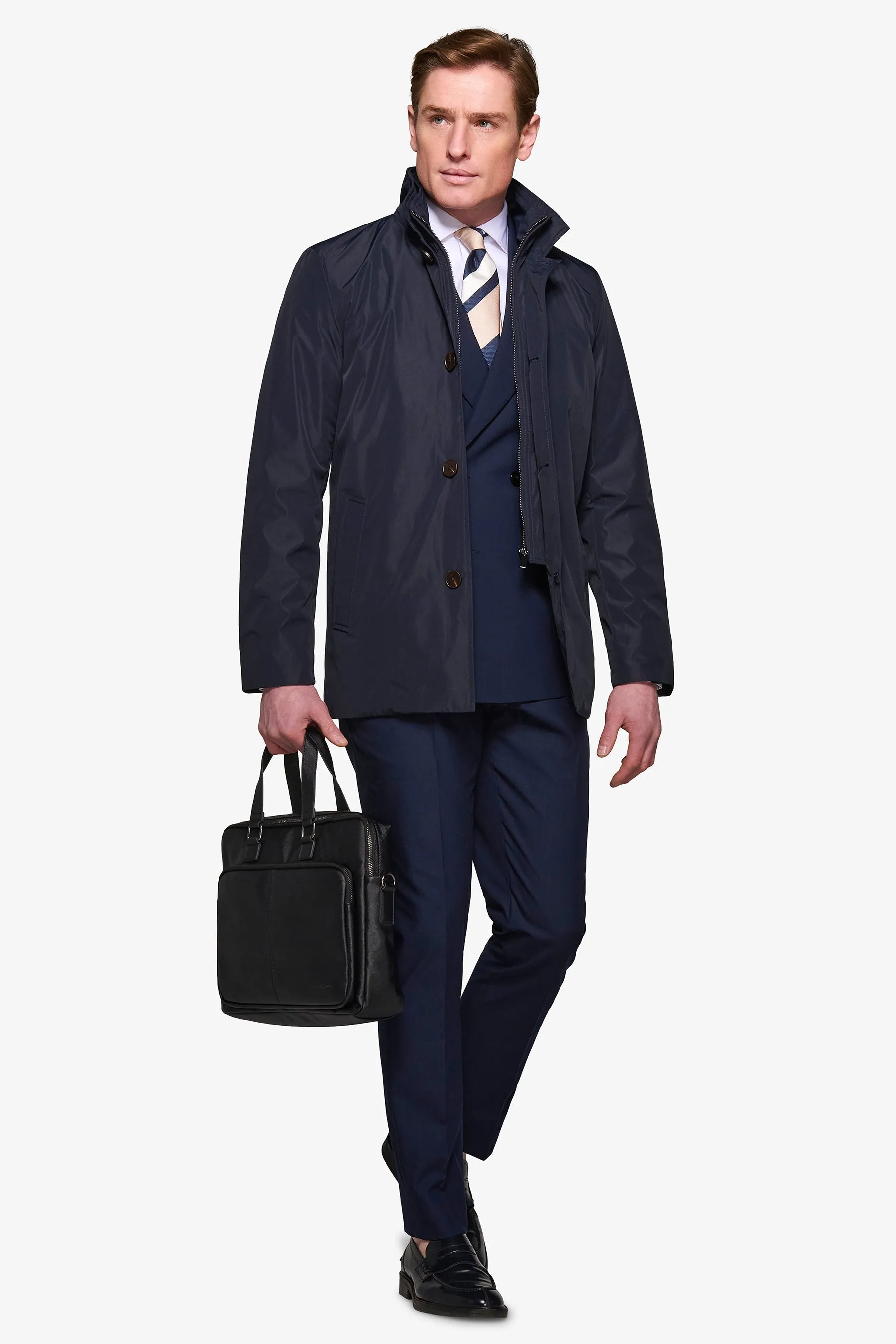 Trench con pettorina navy