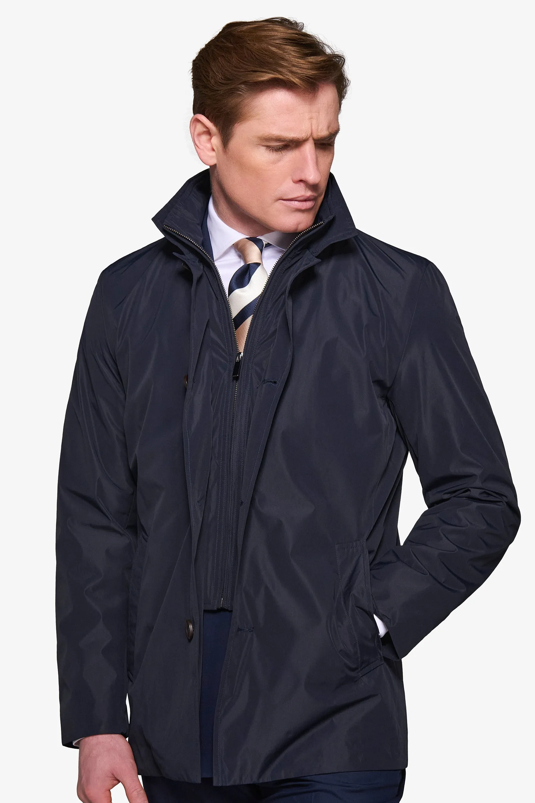 Trench con pettorina navy