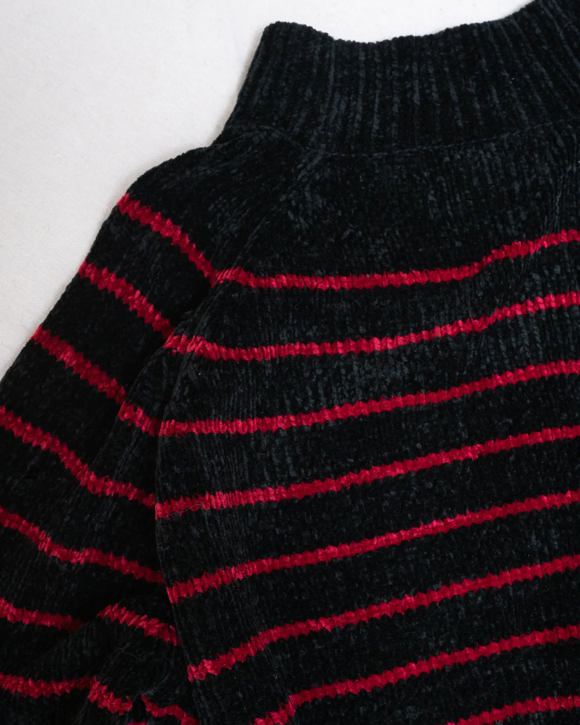 Vintage Striped Chenille Knit Crop Sweater (S)