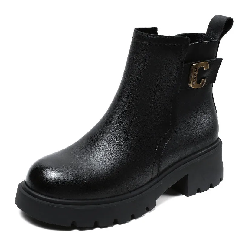 Women Classic Stylish Leather Lug Sole Boots