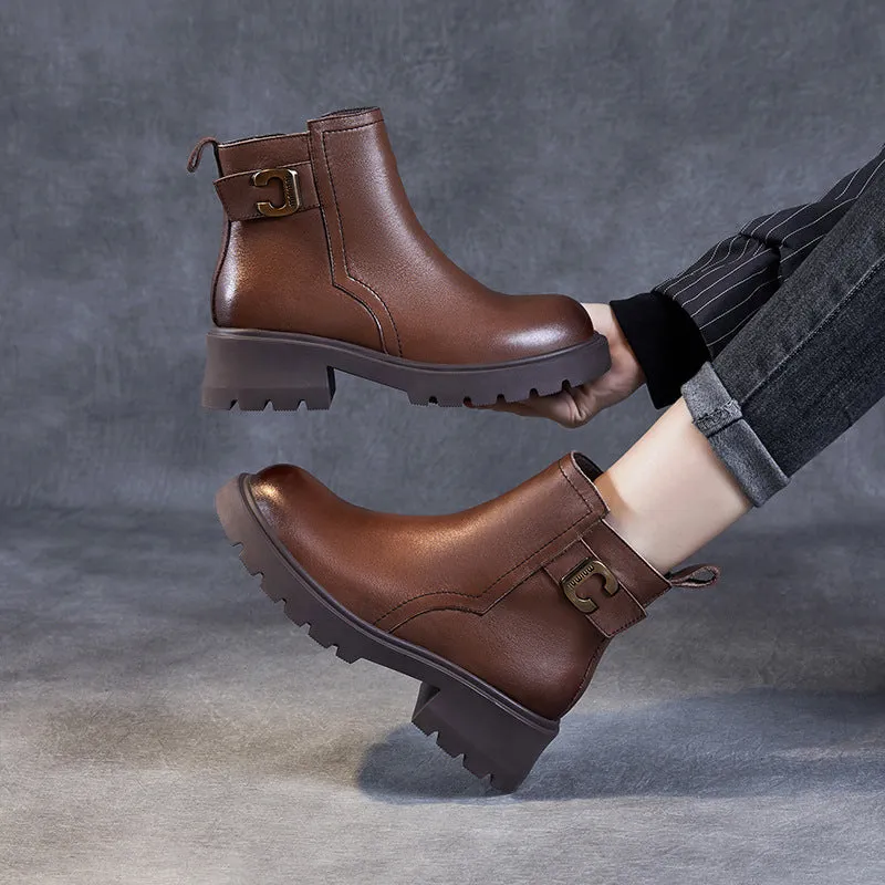 Women Classic Stylish Leather Lug Sole Boots