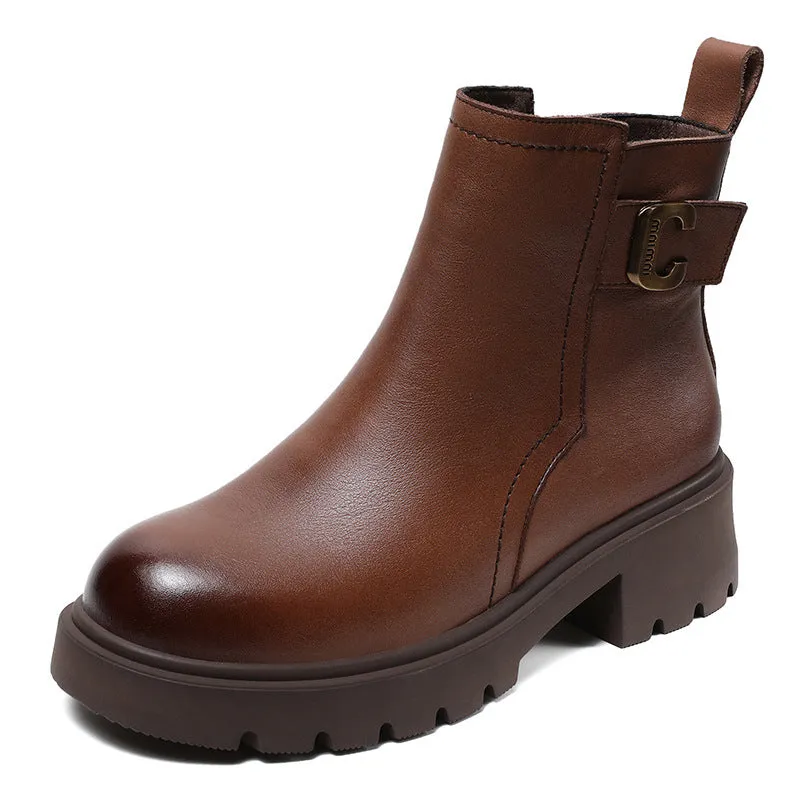 Women Classic Stylish Leather Lug Sole Boots