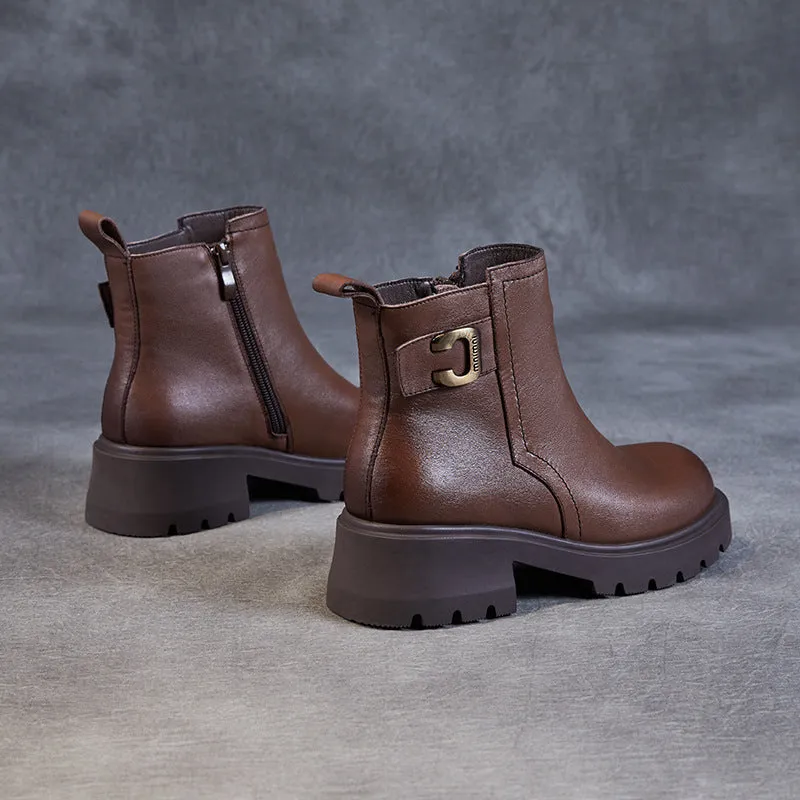 Women Classic Stylish Leather Lug Sole Boots