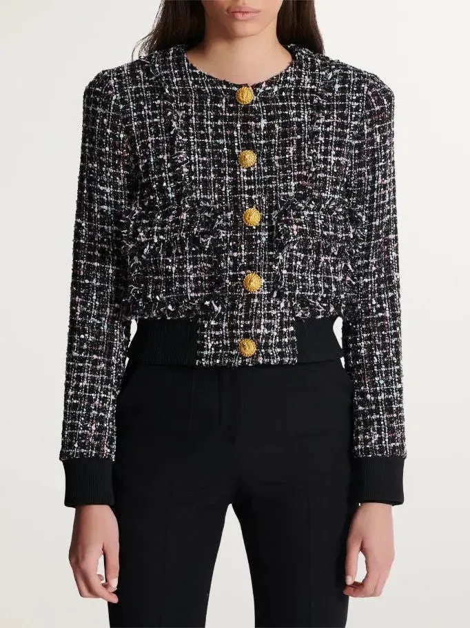 Women’s Cropped Ribbed-Hem Tweed Jacket