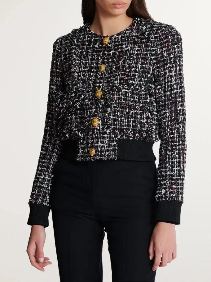 Women’s Cropped Ribbed-Hem Tweed Jacket