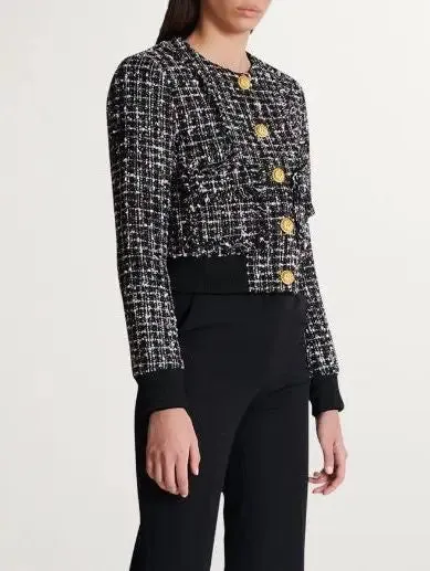 Women’s Cropped Ribbed-Hem Tweed Jacket