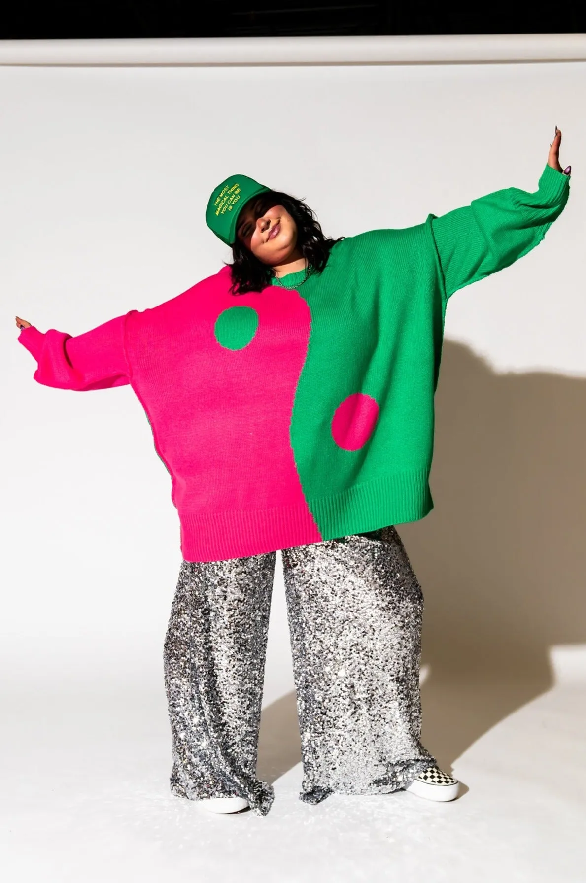 Yin Yang Gang Oversized Knit in Electric Watermelon